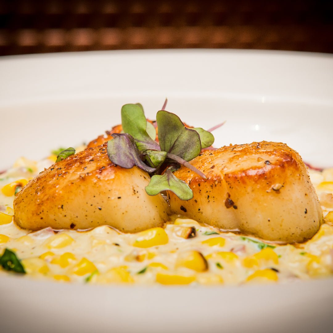 Seared Scallops with Corn Purée - Aroma Culinary